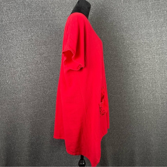 Oh My Gauze XXL Red Pockets Lightweight Boho Lagenlook Asymmetrical Tunic Artsy - Picture 4 of 12